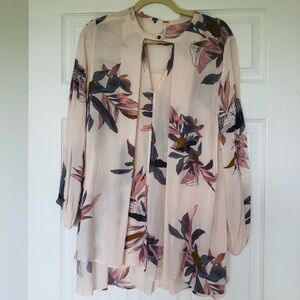 Free People Floral Blouse - Cream and Pink